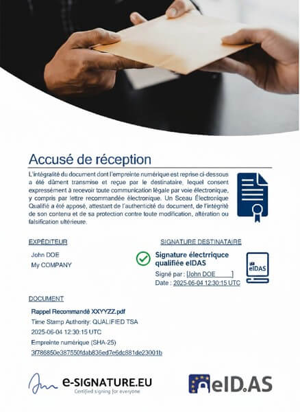 Signed acknowledgement of receipt